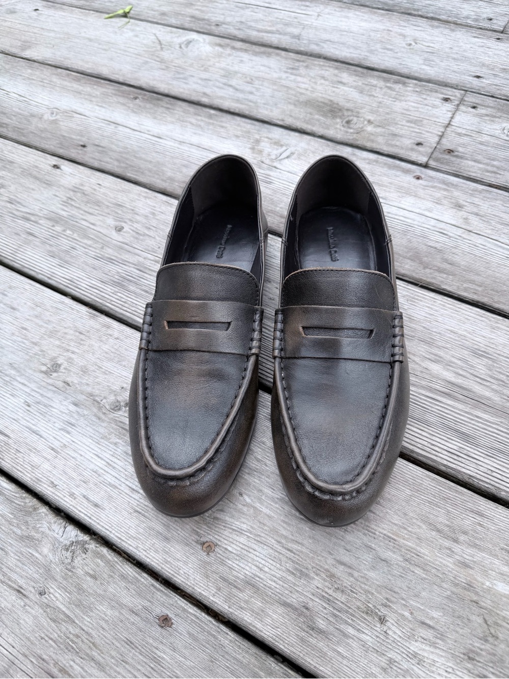 Massimo Dutti Black Leather Penny Loafers